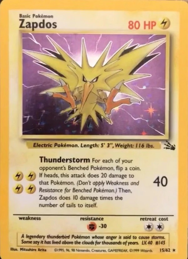 Fossil Unlimited set Zapdos Corrected Evolution Box: Rare Version